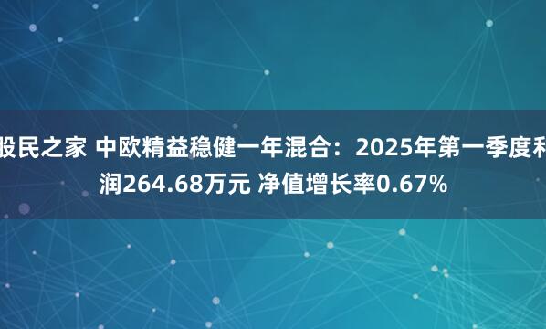 股民之家 中欧精益稳健一年混合：2025年第一季度利润264.68万元 净值增长率0.67%