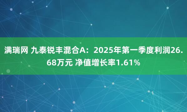 满瑞网 九泰锐丰混合A：2025年第一季度利润26.68万元 净值增长率1.61%